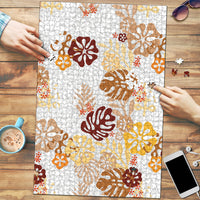 Brown Aloha Hawaiian Puzzle Monstera Hibiscus Tropical Pattern