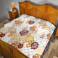 Brown Aloha Hawaiian Quilt Monstera Hibiscus Tropical Pattern