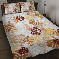 Brown Aloha Hawaiian Quilt Bed Set Monstera Hibiscus Tropical Pattern
