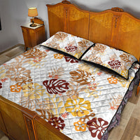 Brown Aloha Hawaiian Quilt Bed Set Monstera Hibiscus Tropical Pattern