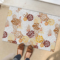 Brown Aloha Hawaiian Rubber Doormat Monstera Hibiscus Tropical Pattern
