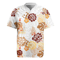 Brown Aloha Hawaiian Rugby Jersey Monstera Hibiscus Tropical Pattern