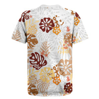 Brown Aloha Hawaiian Rugby Jersey Monstera Hibiscus Tropical Pattern