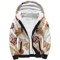 Brown Aloha Hawaiian Sherpa Hoodie Monstera Hibiscus Tropical Pattern