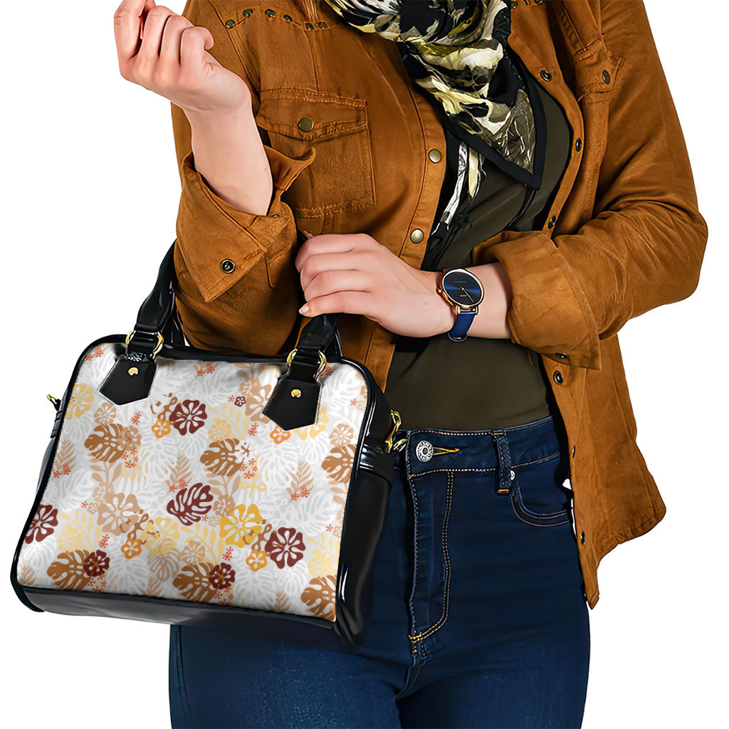 Brown Aloha Hawaiian Shoulder Handbag Monstera Hibiscus Tropical Pattern
