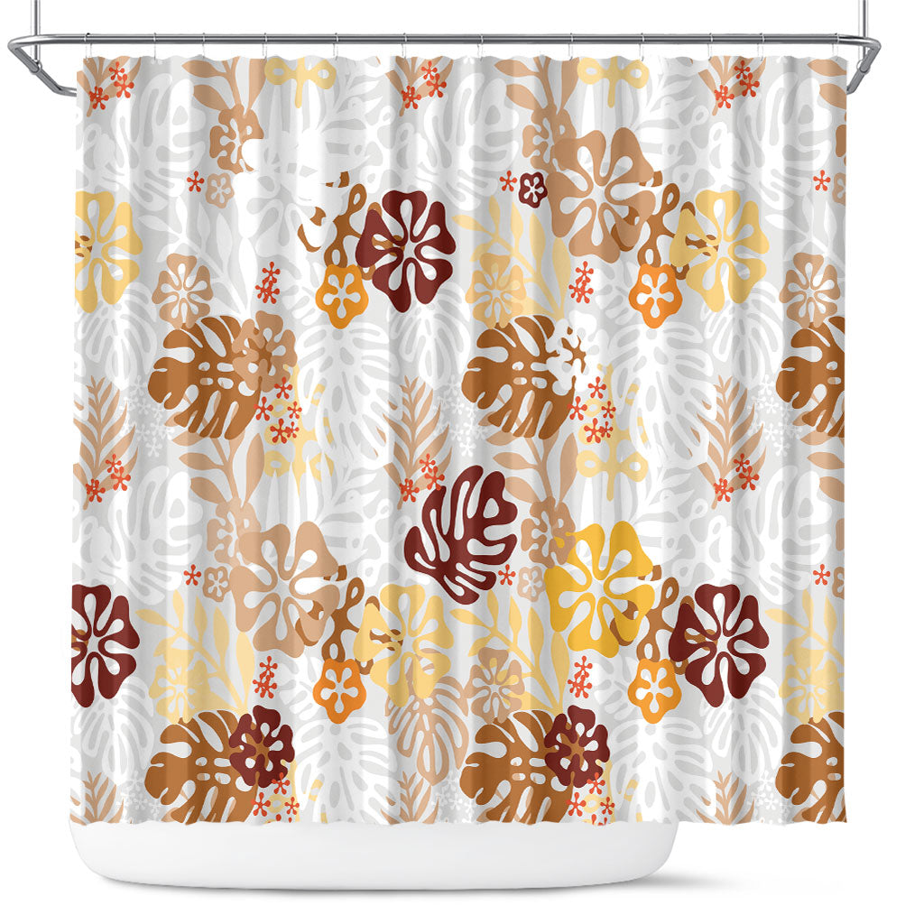 Brown Aloha Hawaiian Shower Curtain Monstera Hibiscus Tropical Pattern LT19 Brown - Polynesian Pride
