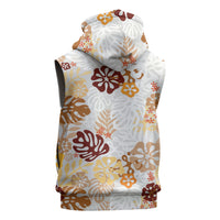 Brown Aloha Hawaiian Sleeveless Zip Hoodie Monstera Hibiscus Tropical Pattern
