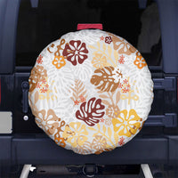Brown Aloha Hawaiian Spare Tire Cover Monstera Hibiscus Tropical Pattern