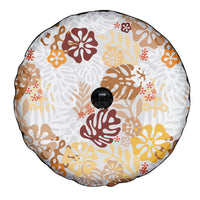 Brown Aloha Hawaiian Spare Tire Cover Monstera Hibiscus Tropical Pattern