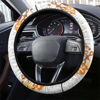 Brown Aloha Hawaiian Steering Wheel Cover Monstera Hibiscus Tropical Pattern