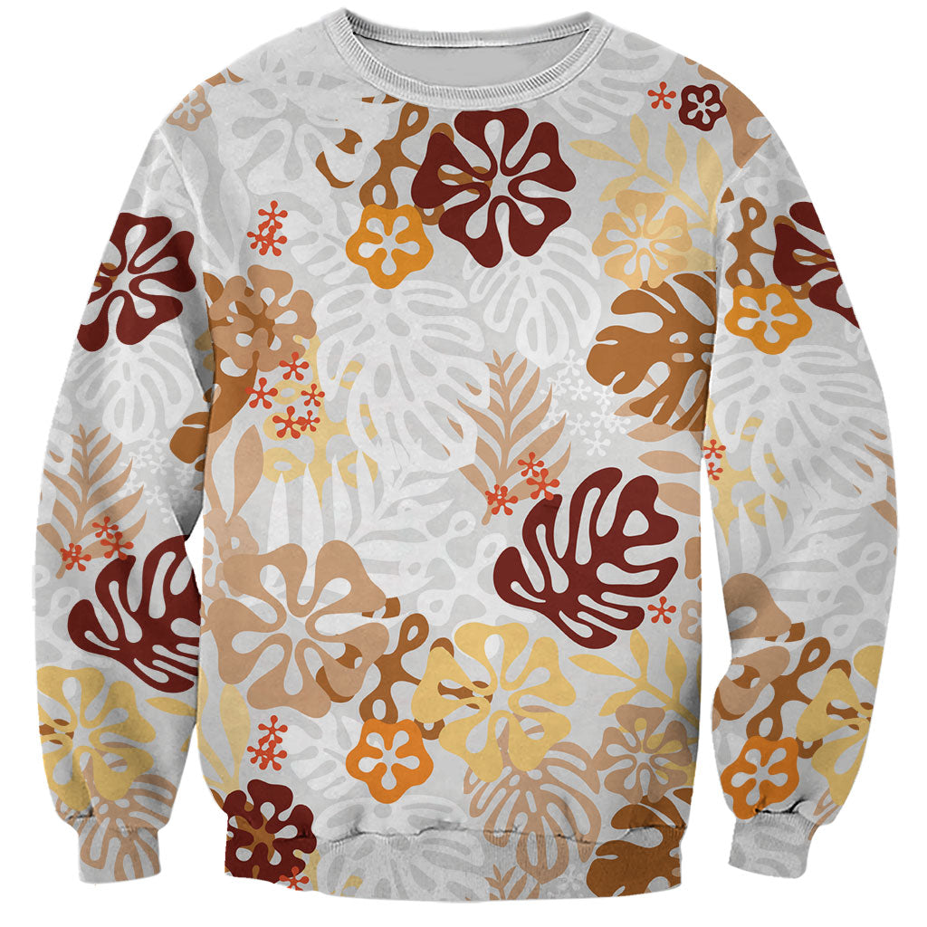 Brown Aloha Hawaiian Sweatshirt Monstera Hibiscus Tropical Pattern LT19 Unisex Brown - Polynesian Pride