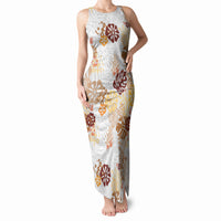 Brown Aloha Hawaiian Tank Maxi Dress Monstera Hibiscus Tropical Pattern