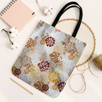 Brown Aloha Hawaiian Tote Bag Monstera Hibiscus Tropical Pattern