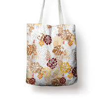 Brown Aloha Hawaiian Tote Bag Monstera Hibiscus Tropical Pattern