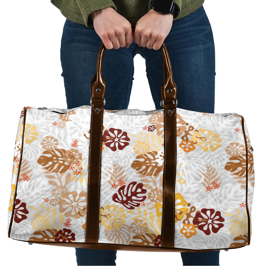 Brown Aloha Hawaiian Travel Bag Monstera Hibiscus Tropical Pattern