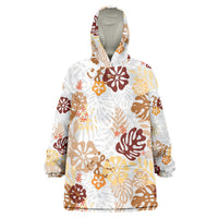 Brown Aloha Hawaiian Wearable Blanket Hoodie Monstera Hibiscus Tropical Pattern