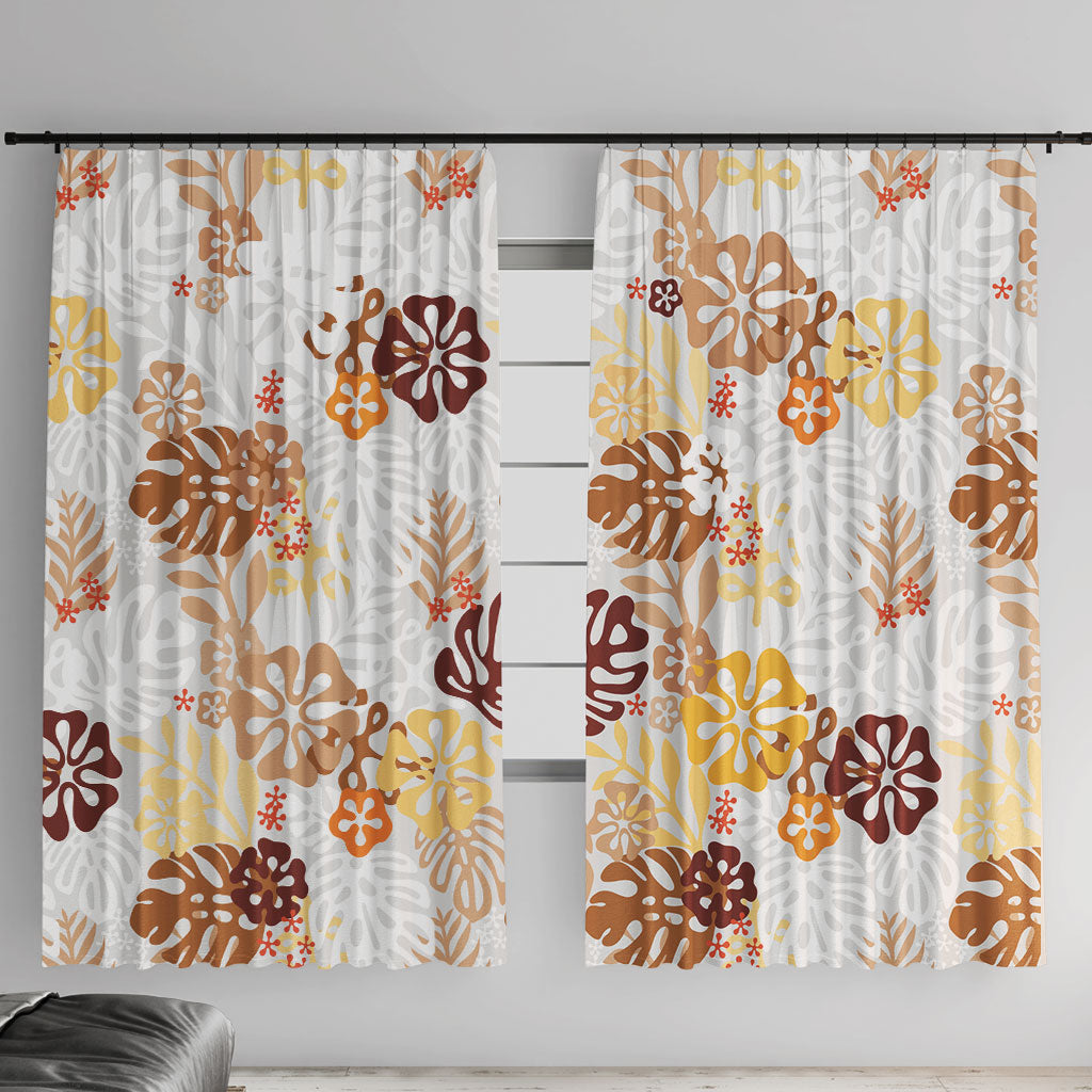 Brown Aloha Hawaiian Window Curtain Monstera Hibiscus Tropical Pattern