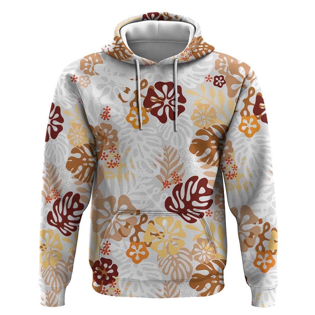 Brown Aloha Hawaiian Zip Hoodie Monstera Hibiscus Tropical Pattern