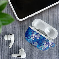 Blue Aloha Hawaiian AirPods Case Monstera Hibiscus Tropical Pattern