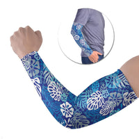 Blue Aloha Hawaiian Arm Sleeves Monstera Hibiscus Tropical Pattern