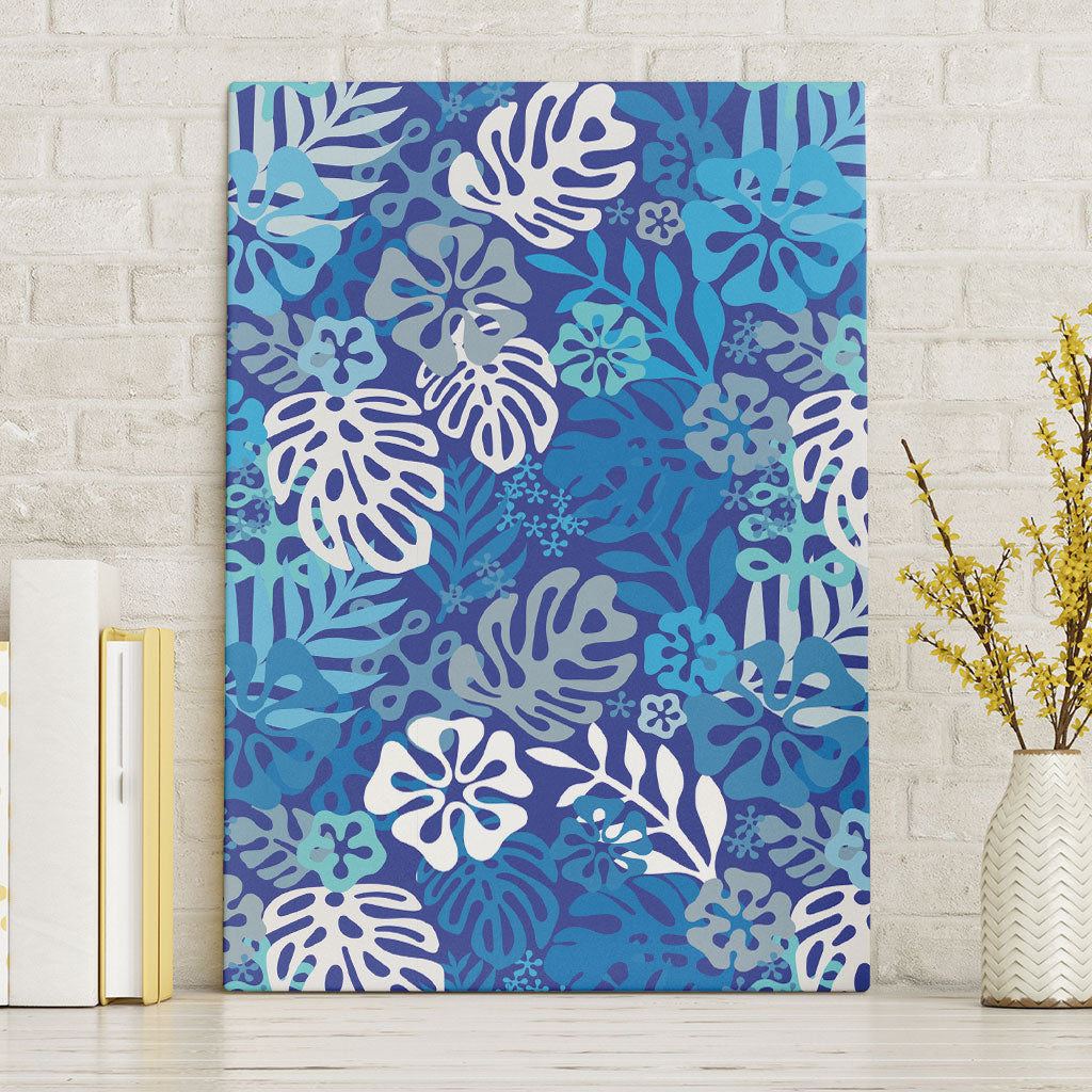Blue Aloha Hawaiian Canvas Wall Art Monstera Hibiscus Tropical Pattern LT19 Without Frame Blue - Polynesian Pride