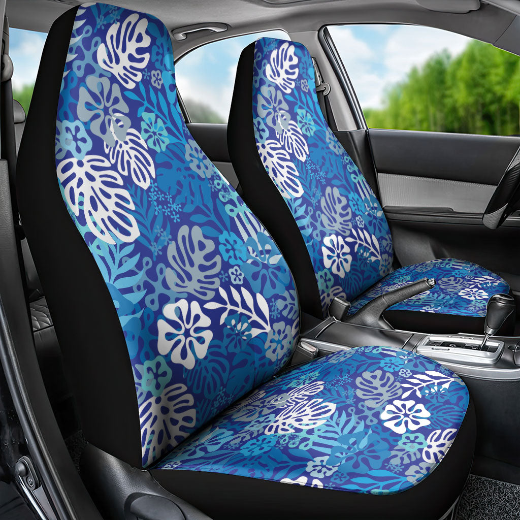 Blue Aloha Hawaiian Car Seat Cover Monstera Hibiscus Tropical Pattern