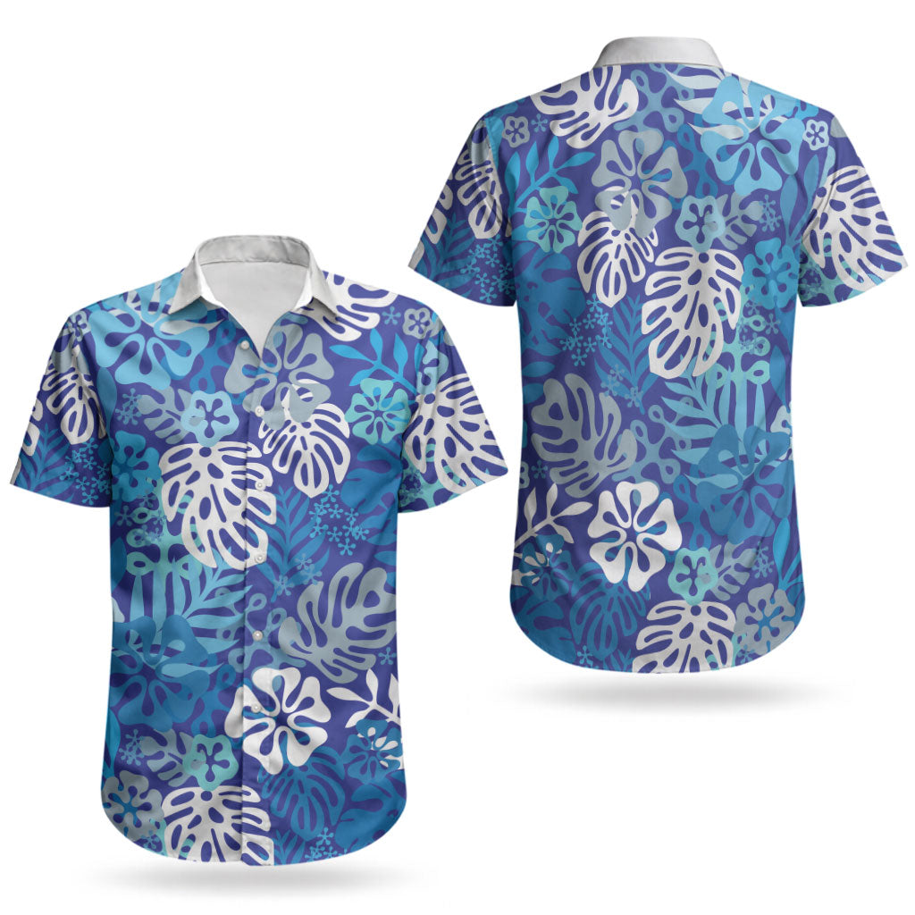 Blue Aloha Hawaiian Couples Matching Long Sleeve Bodycon Dress and Hawaiian Shirt Monstera Hibiscus Tropical Pattern