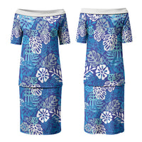 Blue Aloha Hawaiian Family Matching Puletasi and Hawaiian Shirt Monstera Hibiscus Tropical Pattern