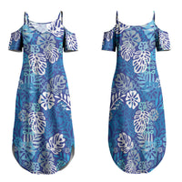 Blue Aloha Hawaiian Family Matching Summer Maxi Dress and Hawaiian Shirt Monstera Hibiscus Tropical Pattern