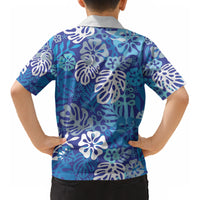 Blue Aloha Hawaiian Kid Hawaiian Shirt Monstera Hibiscus Tropical Pattern