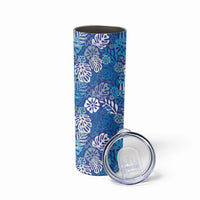Blue Aloha Hawaiian Skinny Tumbler Monstera Hibiscus Tropical Pattern