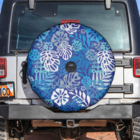 Blue Aloha Hawaiian Spare Tire Cover Monstera Hibiscus Tropical Pattern