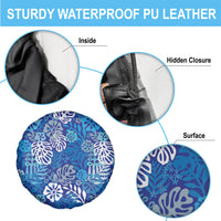 Blue Aloha Hawaiian Spare Tire Cover Monstera Hibiscus Tropical Pattern