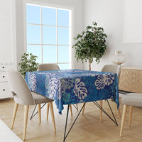 Blue Aloha Hawaiian Tablecloth Monstera Hibiscus Tropical Pattern