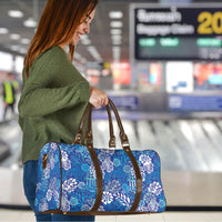 Blue Aloha Hawaiian Travel Bag Monstera Hibiscus Tropical Pattern