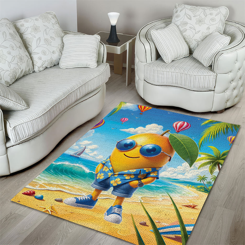 Funny Hawaii Mango Area Rug Tropical Summer Beach Mascot Vacation