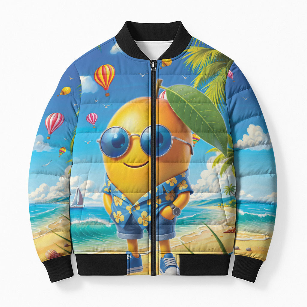 Funny Hawaii Mango Bomber Puffer Jacket Tropical Summer Beach Mascot Vacation