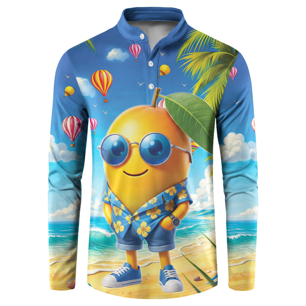 Funny Hawaii Mango Button Sweatshirt Tropical Summer Beach Mascot Vacation