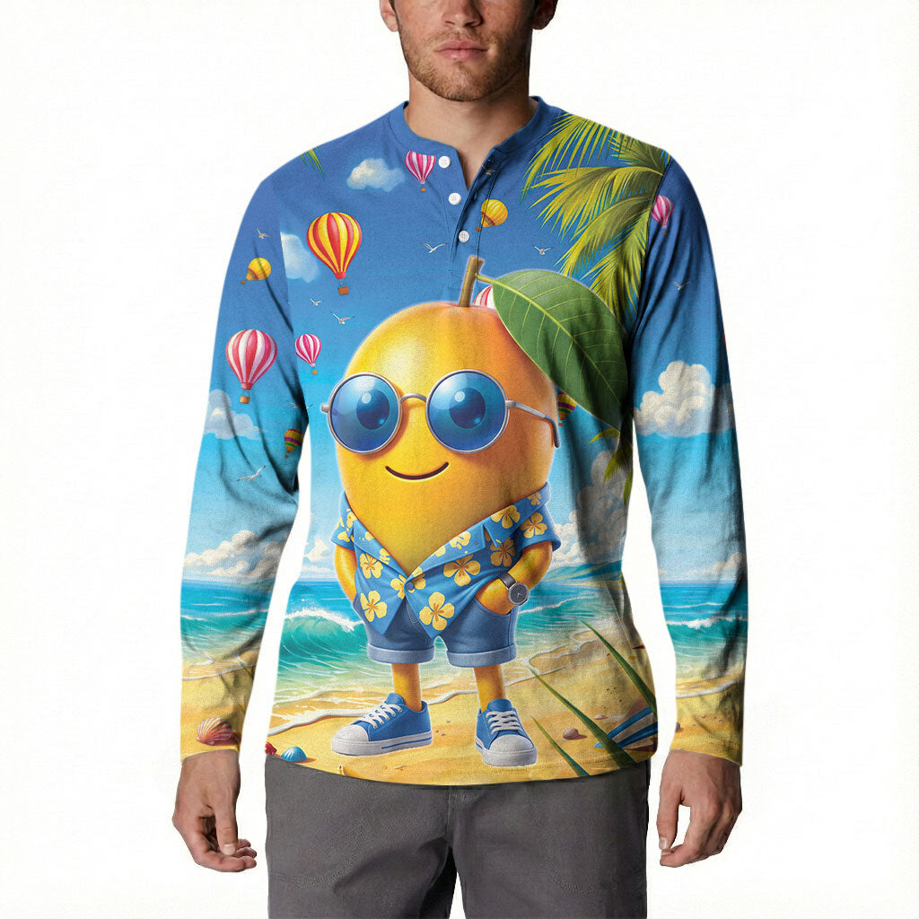 Funny Hawaii Mango Button Sweatshirt Tropical Summer Beach Mascot Vacation