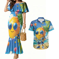 Funny Hawaii Mango Couples Matching Mermaid Dress and Hawaiian Shirt Tropical Summer Beach Mascot Vacation