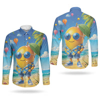 Funny Hawaii Mango Couples Matching Off Shoulder Short Dress and Long Sleeve Button Shirt Tropical Summer Beach Mascot Vacation