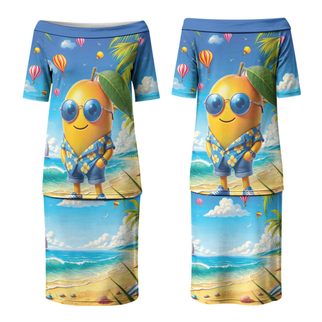 Funny Hawaii Mango Couples Matching Puletasi and Hawaiian Shirt Tropical Summer Beach Mascot Vacation