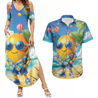 Funny Hawaii Mango Couples Matching Summer Maxi Dress and Hawaiian Shirt Tropical Summer Beach Mascot Vacation