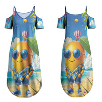 Funny Hawaii Mango Couples Matching Summer Maxi Dress and Long Sleeve Button Shirt Tropical Summer Beach Mascot Vacation