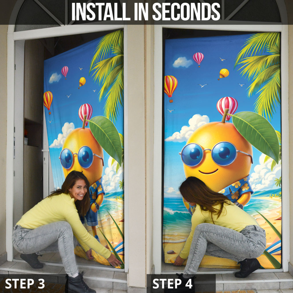 Funny Hawaii Mango Door Cover Tropical Summer Beach Mascot Vacation