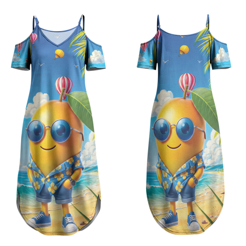 Funny Hawaii Mango Family Matching Summer Maxi Dress and Hawaiian Shirt Tropical Summer Beach Mascot Vacation