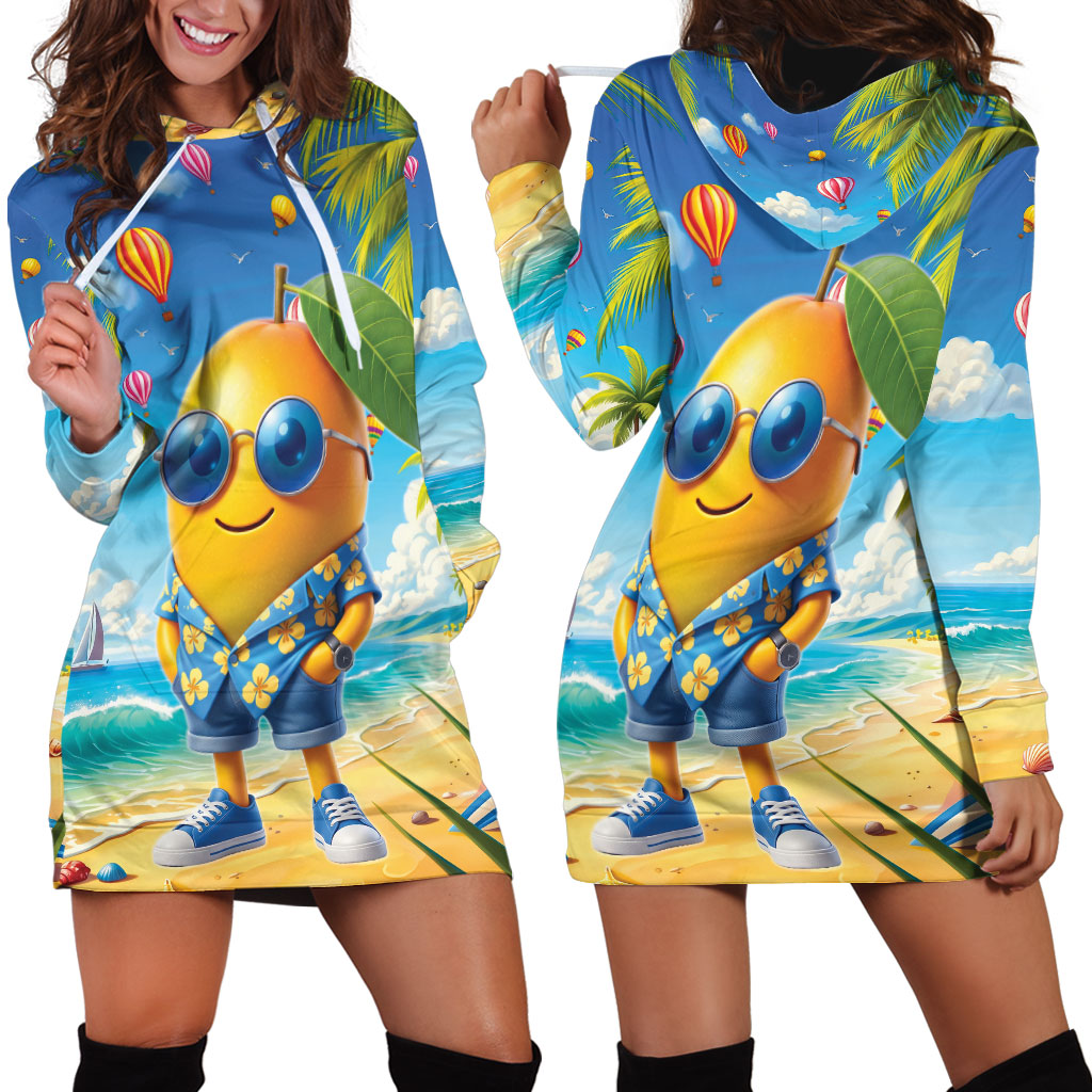 Funny Hawaii Mango Hoodie Dress Tropical Summer Beach Mascot Vacation