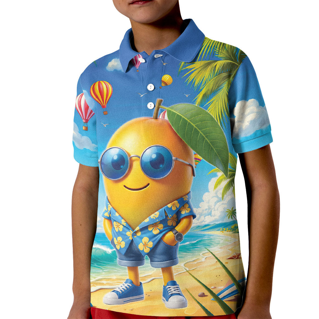Funny Hawaii Mango Kid Polo Shirt Tropical Summer Beach Mascot Vacation
