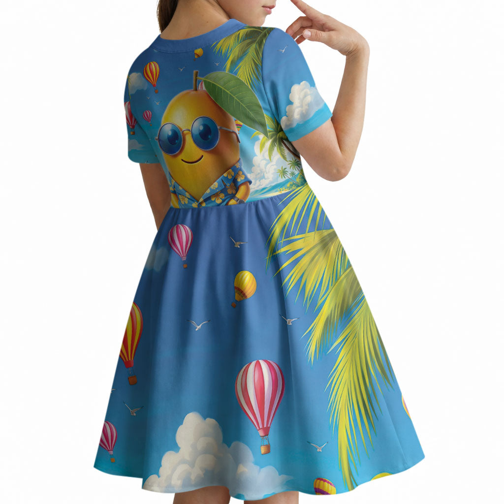 Funny Hawaii Mango Kid Short Sleeve Dress Tropical Summer Beach Mascot Vacation