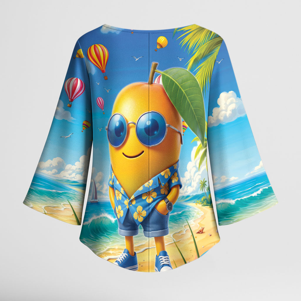 Funny Hawaii Mango Kimono Sleeve Blouse Tropical Summer Beach Mascot Vacation